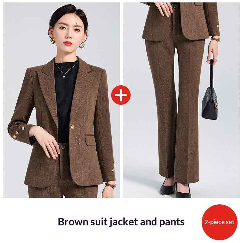 Coffee-Colored Autumn Winter New Woolen Suit Set For Women