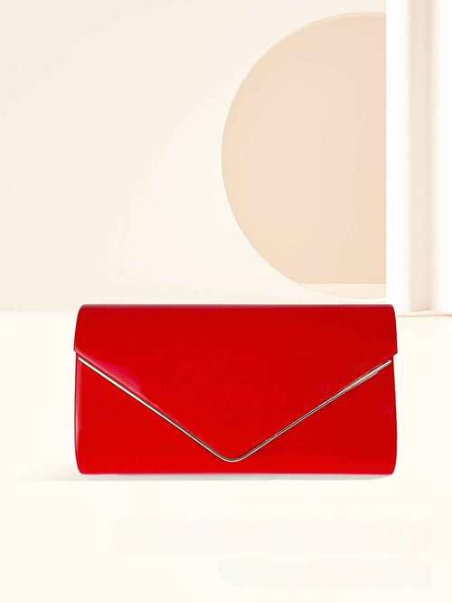 Chain Clutch Bag with Metal V Detail – Patent PU Leather