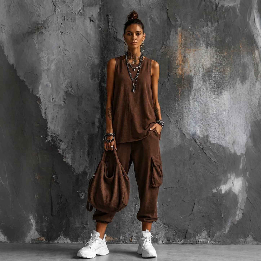 Sleeveless Top Ankle-Fit Pants Set