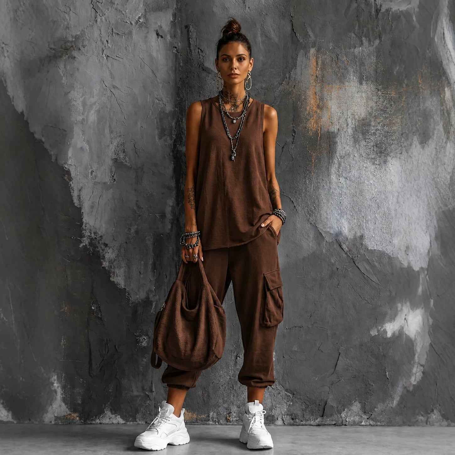 Sleeveless Top Ankle-Fit Pants Set