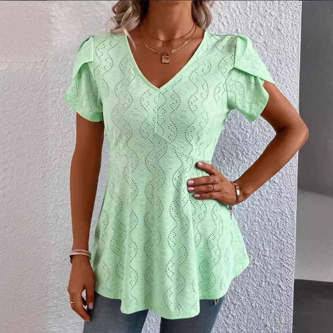Women's Flutter-Sleeve V-Neck Top – Oversized Casual Tee