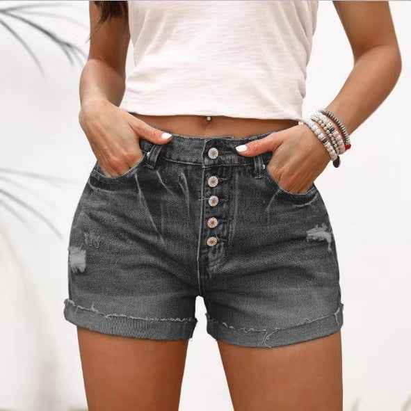 Women's High-Waist Denim Shorts – Straight Leg, Washed Finish