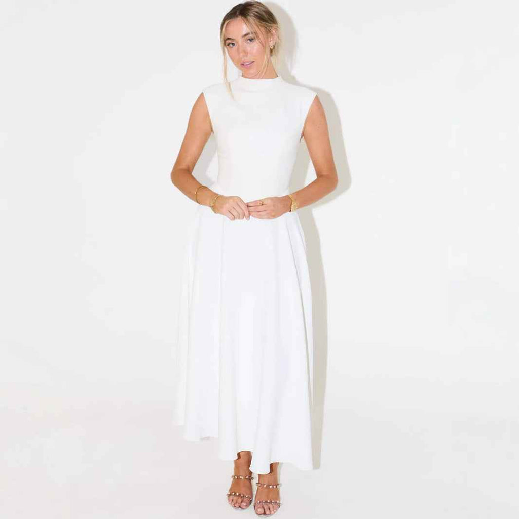 High-Waisted A-Line Patchwork Maxi Dress