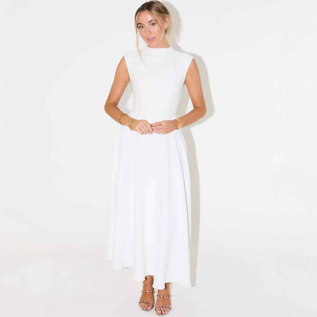 High-Waisted A-Line Patchwork Maxi Dress