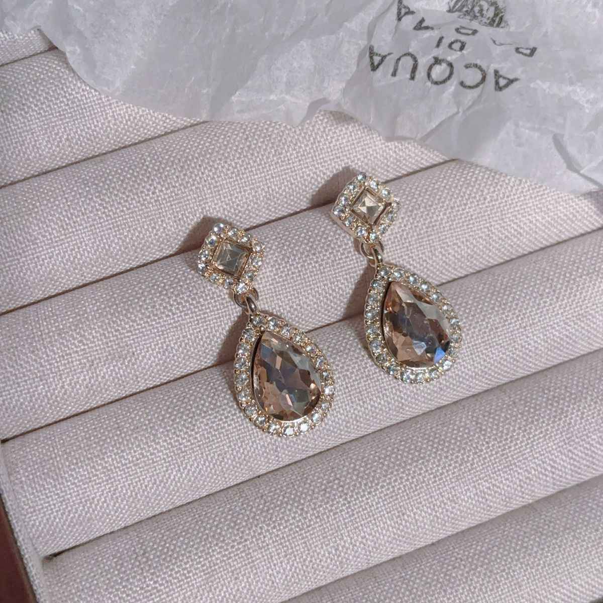 Exquisite Super Sparkling Paved Rhinestone Teardrop Stud Earrings, Niche Light Luxury Retro Baroque Court & Hong Kong Style Clip On Earrings For Women