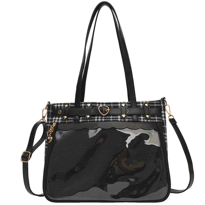 Plaid Manga-Inspired Tote Bag — Japanese Style Pin Bag