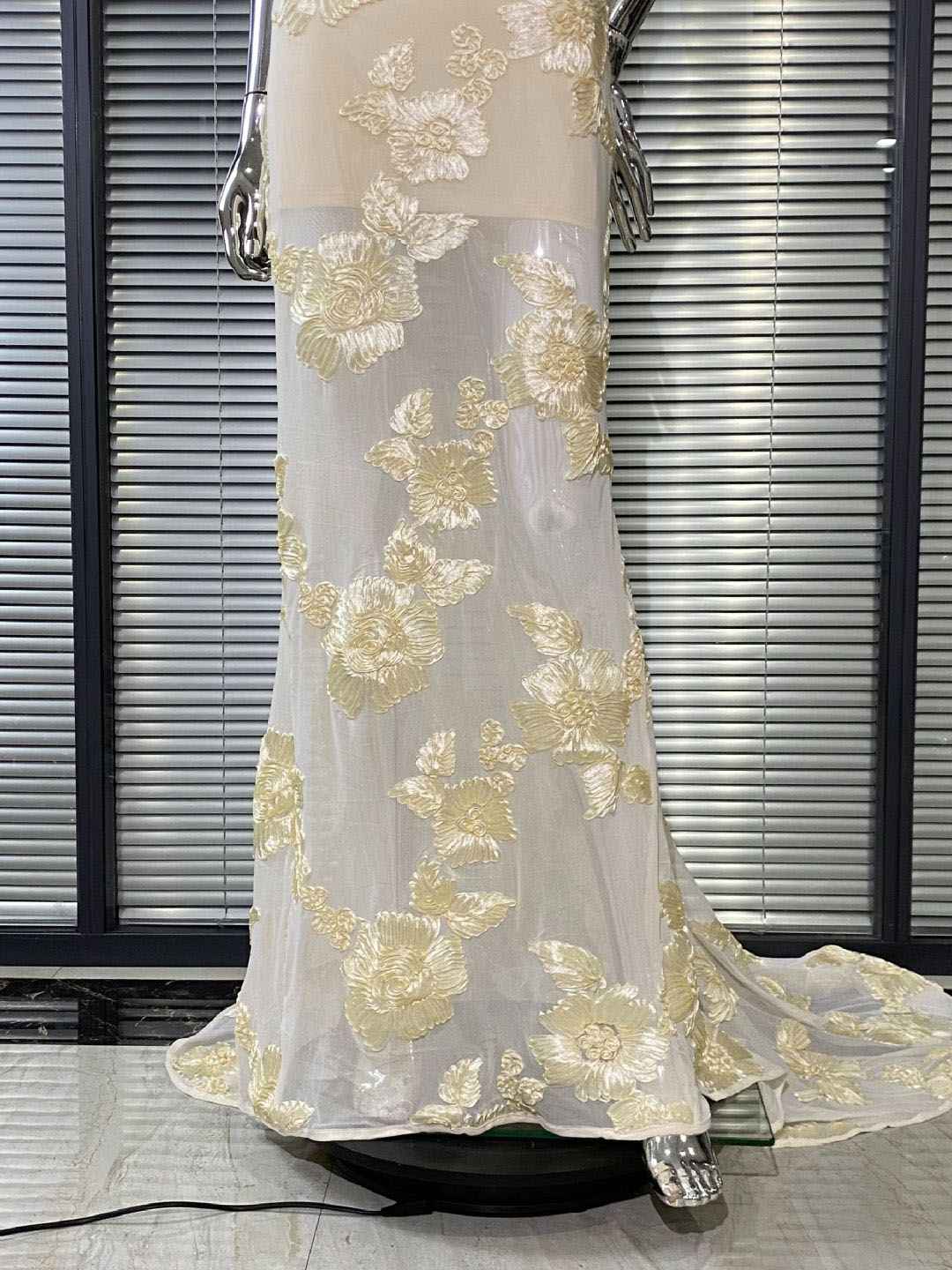 Strapless Floral Lace Appliqué Tulle Mermaid Gown with Train