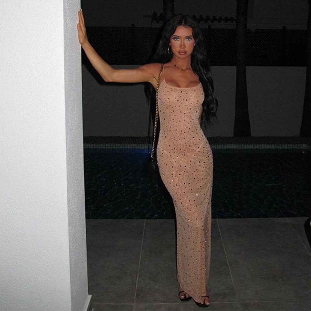 Strapless Sequin Mesh Slim-Fit Mermaid Maxi Dress