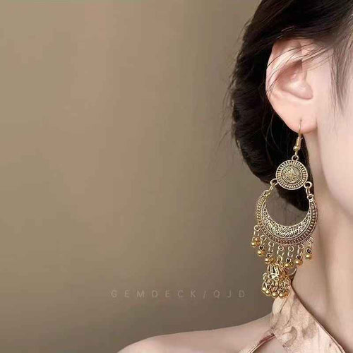 Bohemian Gold Long Tassel Dangle Earrings