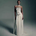 Rhinestone Ruched Halter-Neck Wrap Slim-Fit Maxi Pencil Dress