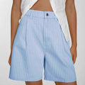 Fashionable Casual Striped Loose-fit High-waisted Plus-size Denim Shorts