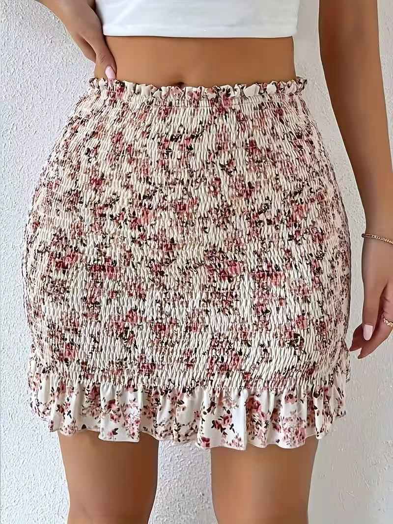 Women's Printed Ruched Bodycon Mini Skirt — Lotus Pink, S–XL