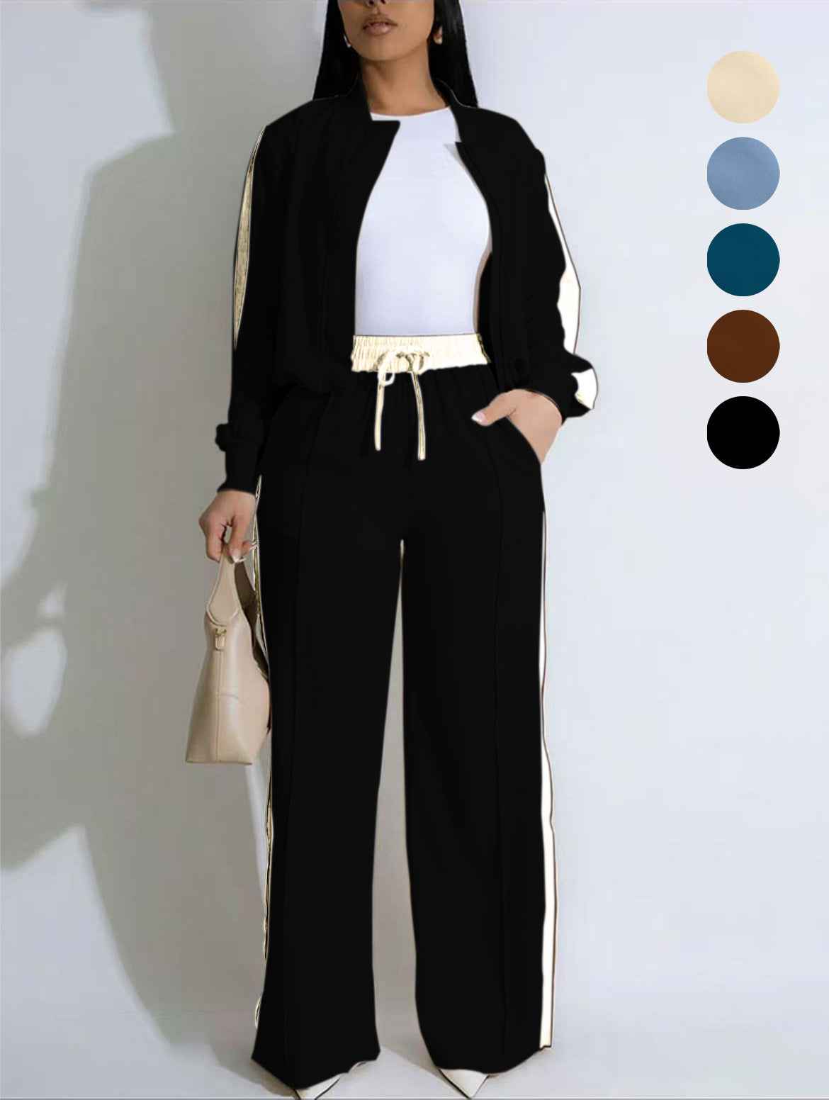 Color-Block Zip Tracksuit Set – Relaxed Fit, Long Sleeve