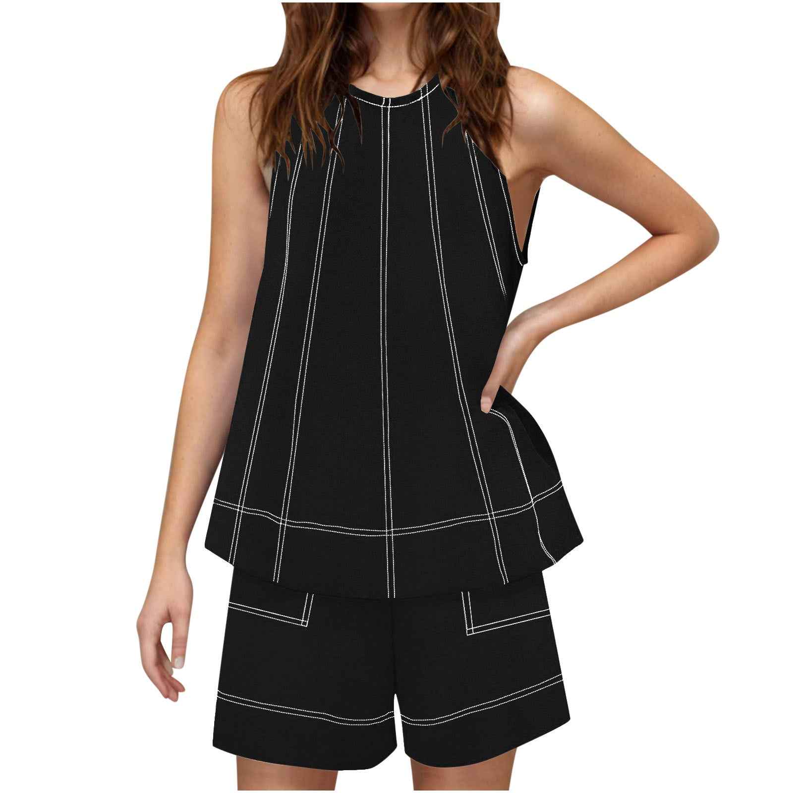 Women's Sleeveless Linen Tank Top & Cropped Shorts Set — 7 Colours
