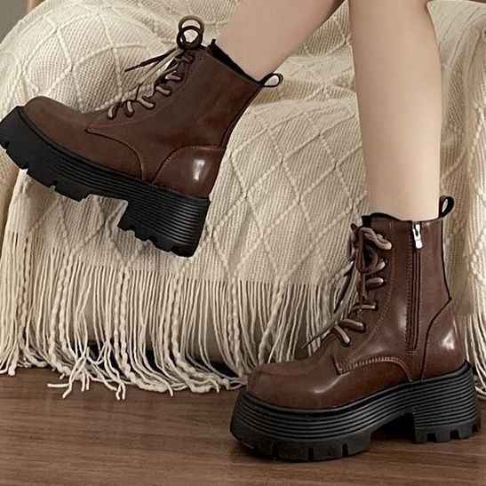 Round-Toe Block Heel Boots in PU Leather