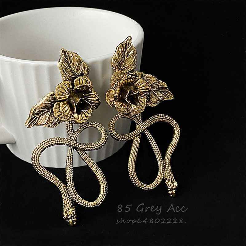 Snake & Flower Dangle Earrings – Bold European Niche Jewelry