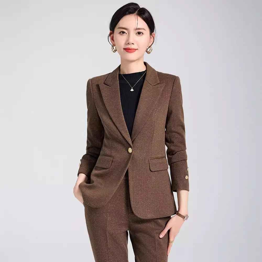 Coffee-Colored Autumn Winter New Woolen Suit Set For Women