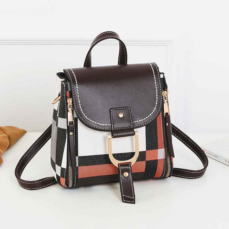 Fashionable New Arrival Plaid Color-Block Womens Backpack