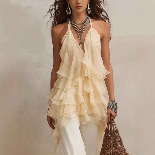 Asymmetric Halterneck Dress – Sweet French Style