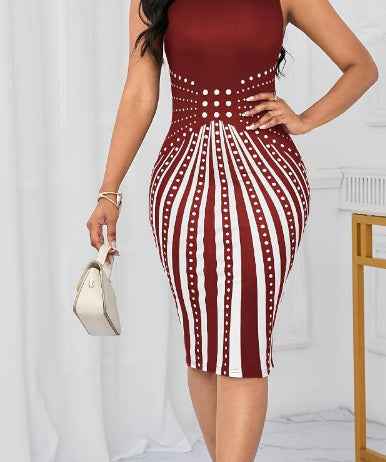 Women's U-Neck Sleeveless Printed Sheath Midi Dress — 2 Colours, S–3XL