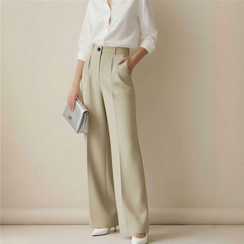 Women's High-Waist Pleated Straight-Leg Dress Trousers – 19 Colours, XS–XL