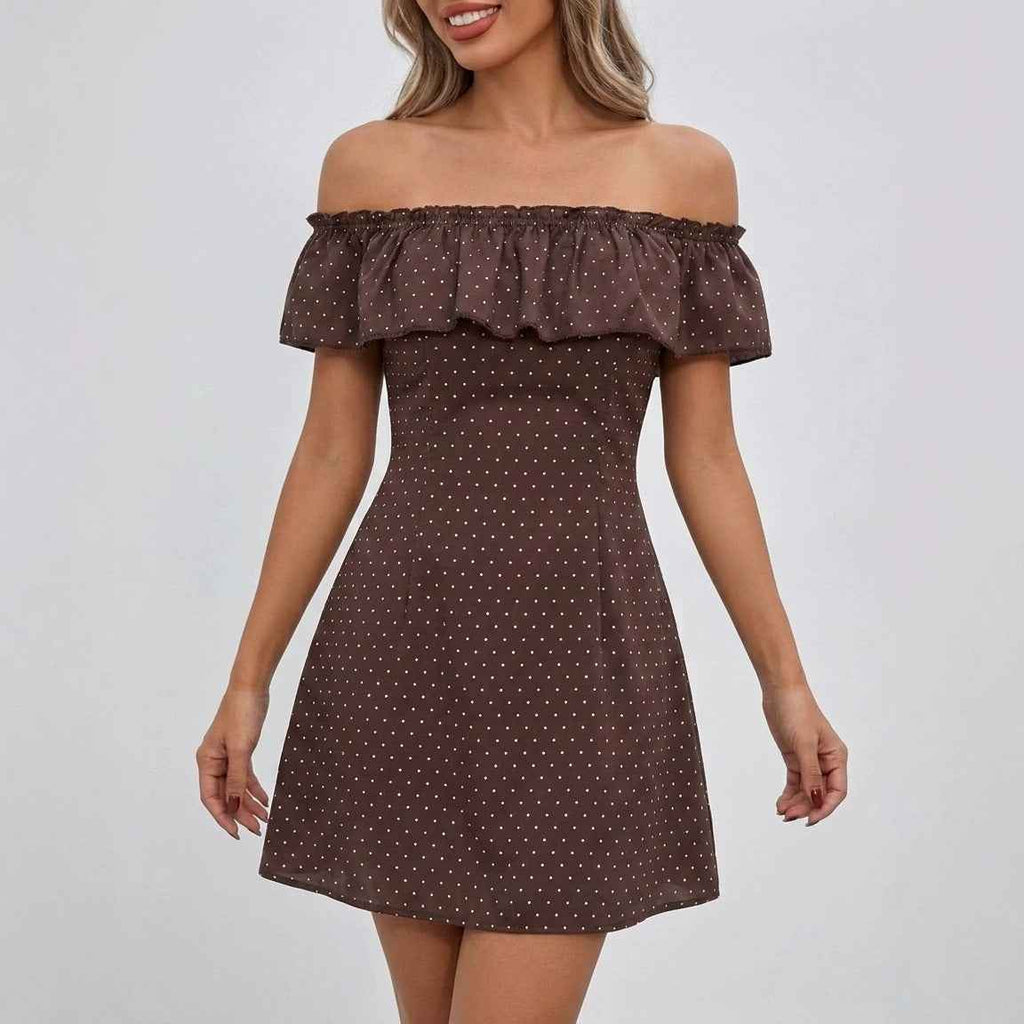 Womens Polka-dot Off-shoulder Dress