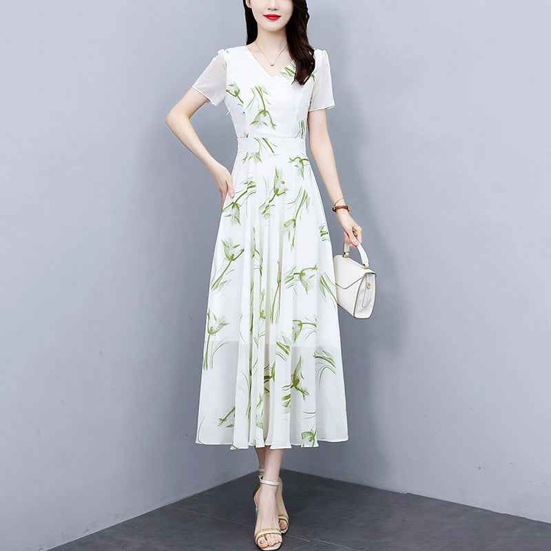 Elegant Chiffon Floral-print Dress For Women