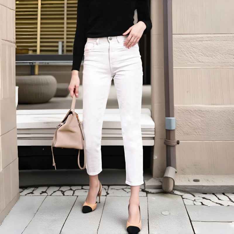Women's White Cropped Straight-Leg Jeans – Slim Fit