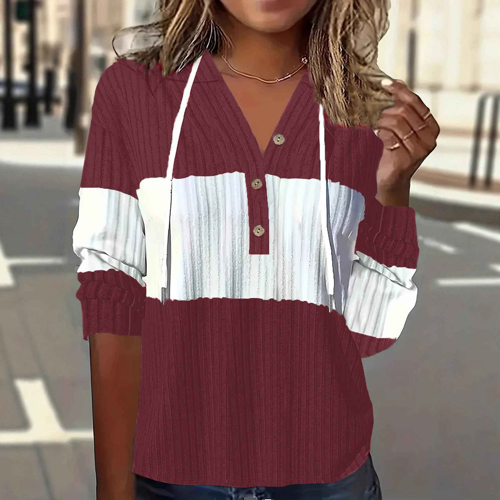 Women's Button-Detail Pullover Sweatshirt – Loose Fit, Literary Retro Style