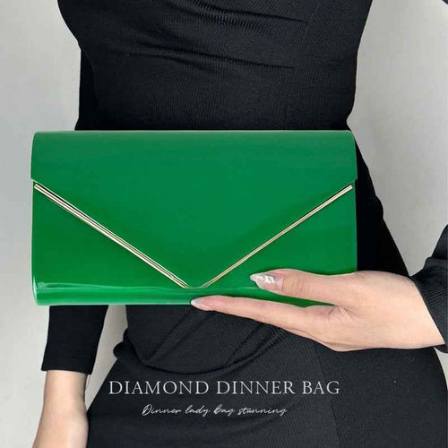 Chain Clutch Bag with Metal V Detail – Patent PU Leather