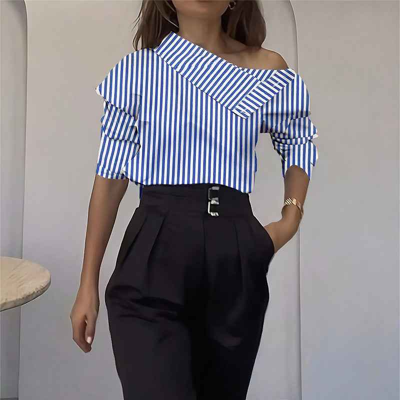 Striped Button-Up Long Sleeve Shirt | Women's Casual Blouse