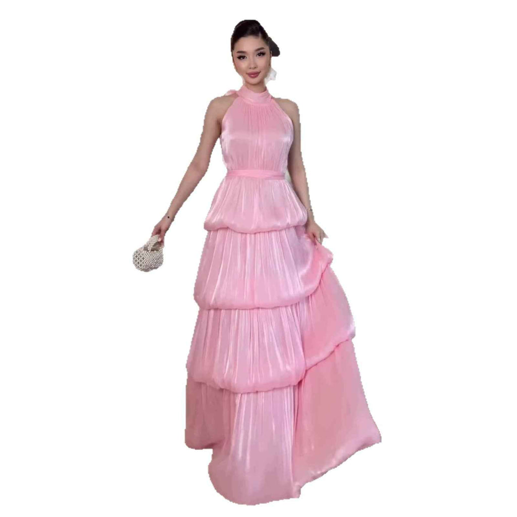 Off-shoulder Halter-neck Silk Dress For Women