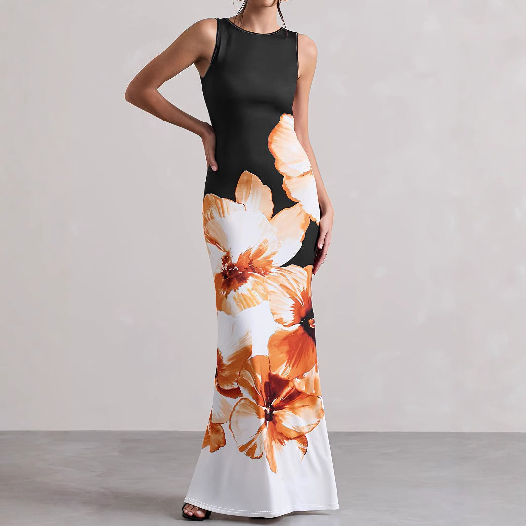 Floral Print Sleeveless Loose-Waist Maxi Tank Dress