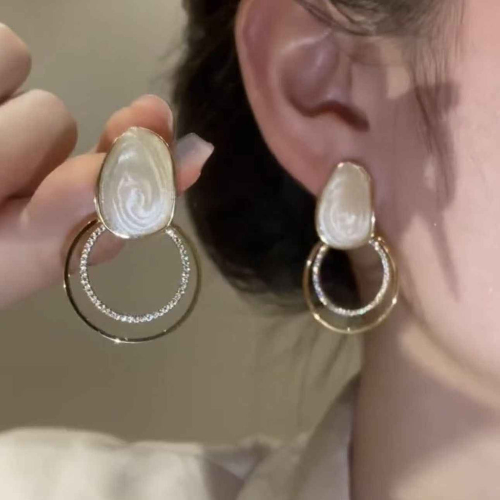 Trendy Sparkly Zircon Geometric Loop Drop Earrings, Premium Design Flattering For Square Face Ladies Accessories