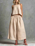 Loose Laid-back Linen Vest And Wide-leg Pants Set