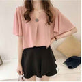 Belly-covering Chiffon Blouse For Women Summer Short Sleeves
