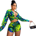 Printed Short-Sleeve Shirt And Casual Hot-Pants Set