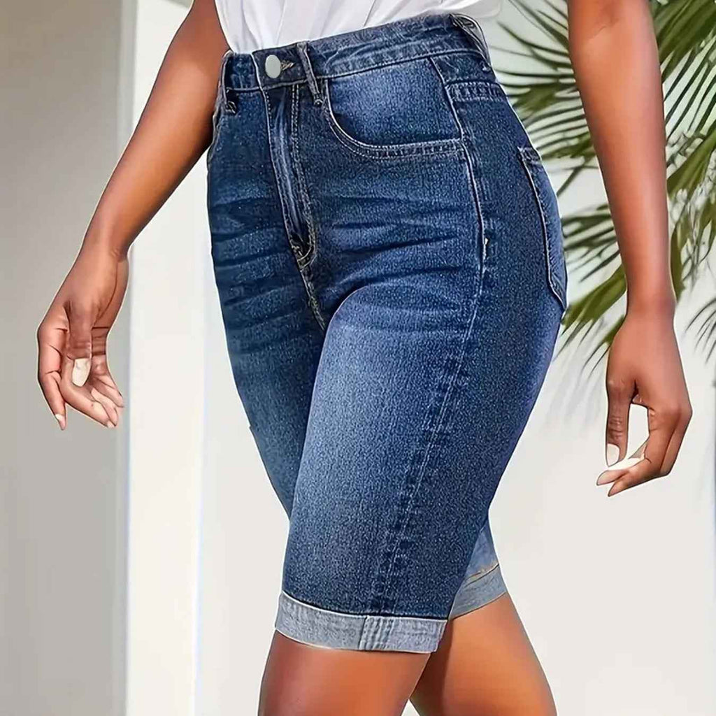 Women's High-Waist Cropped Denim Capri Pants – Slim Fit