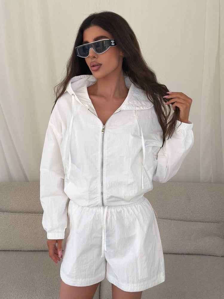 Womens Long-sleeve Zip-up Cardigan And Shorts Set