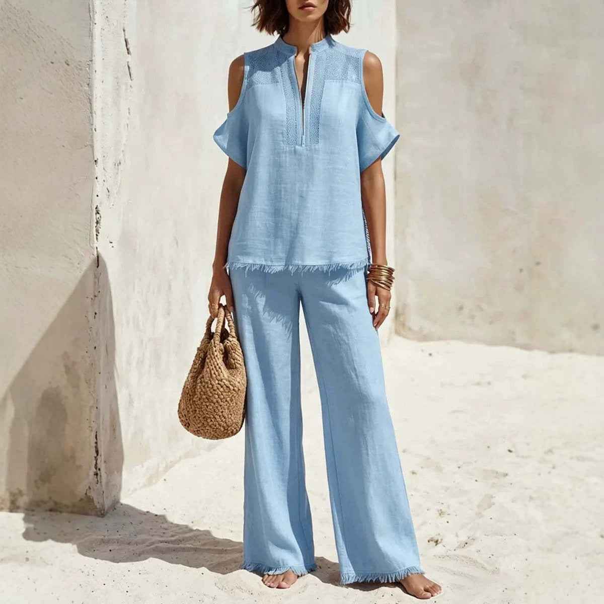 Fashion Short-Sleeve Off-Shoulder Pantsuit