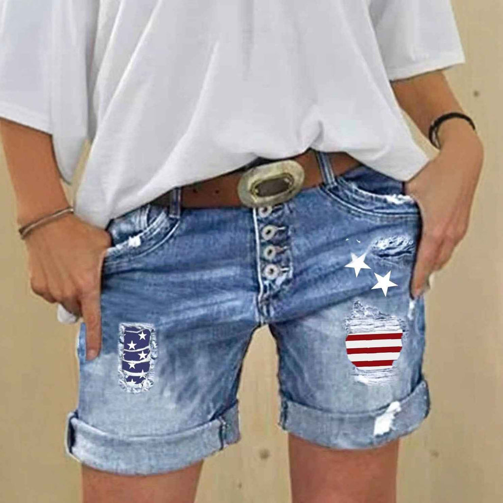 Women's Printed Hem Stretch Straight-Leg Cropped Shorts — S–2XL