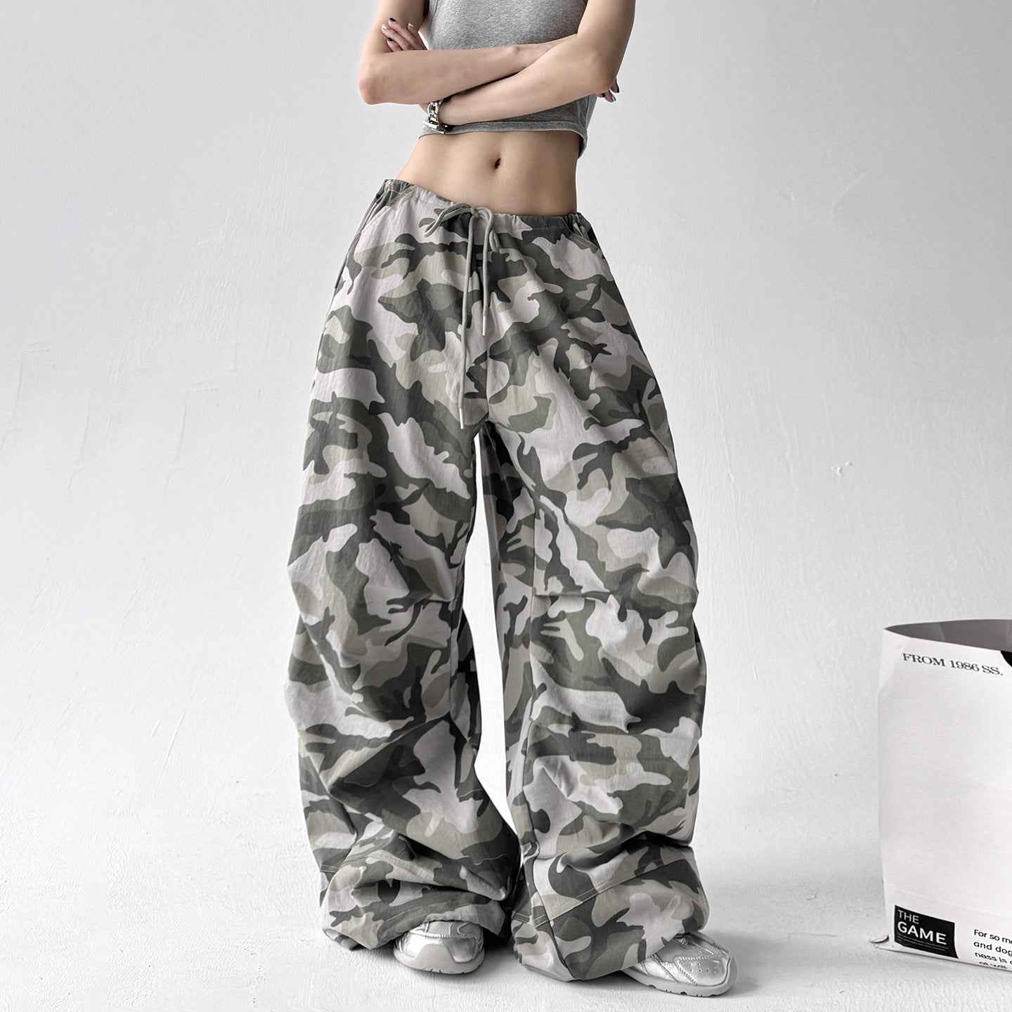 High-Waist Wide-Leg Pants with Pockets & Drawstring