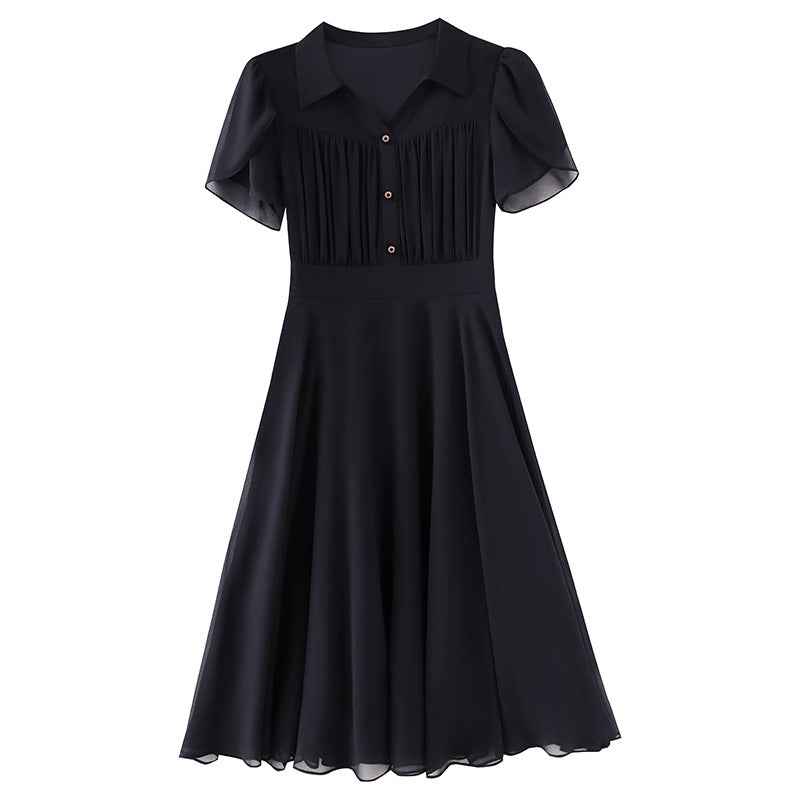 Chiffon Flared Midi Dress – Elastic Waist Cap Sleeve