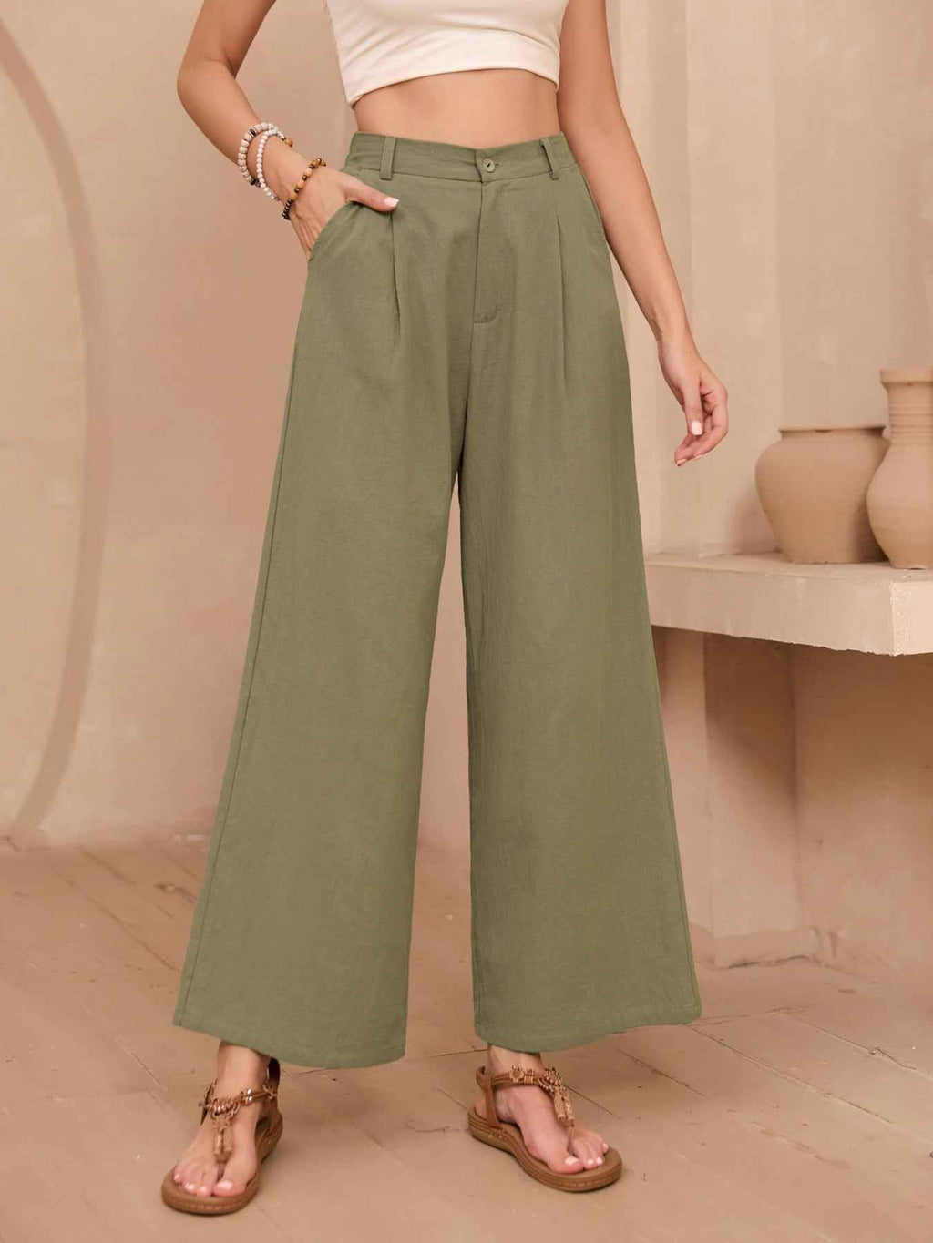 Women's Linen High-Waist Wide-Leg Casual Trousers