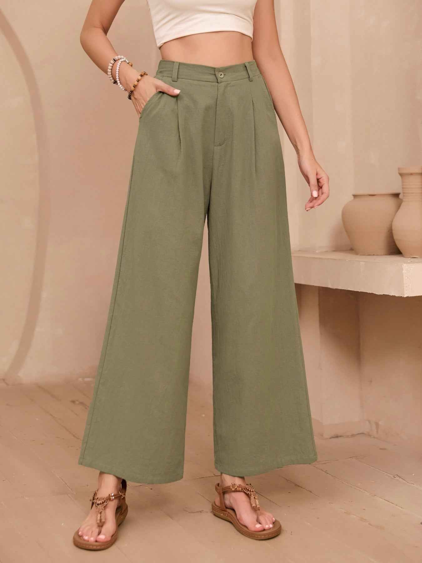 Women's Linen High-Waist Wide-Leg Casual Trousers