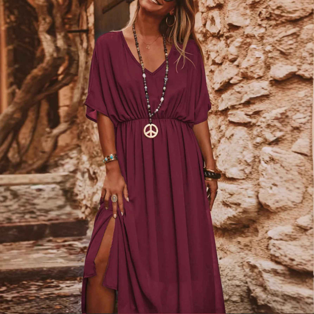 Elegant And Chic V-neck Short-sleeve Dress For Women