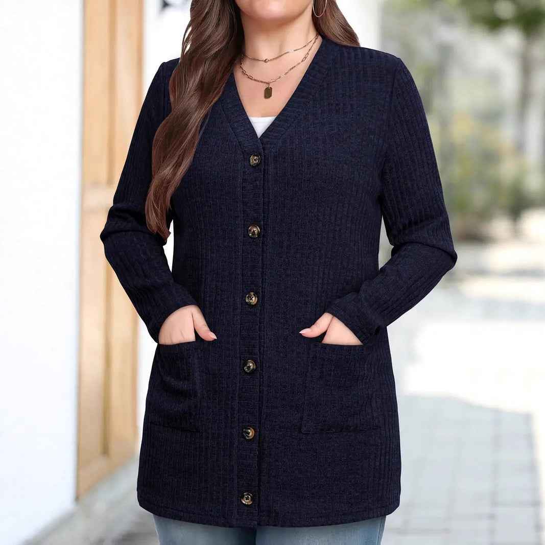 Solid-color Long-sleeve Womens Long Cardigan Coat