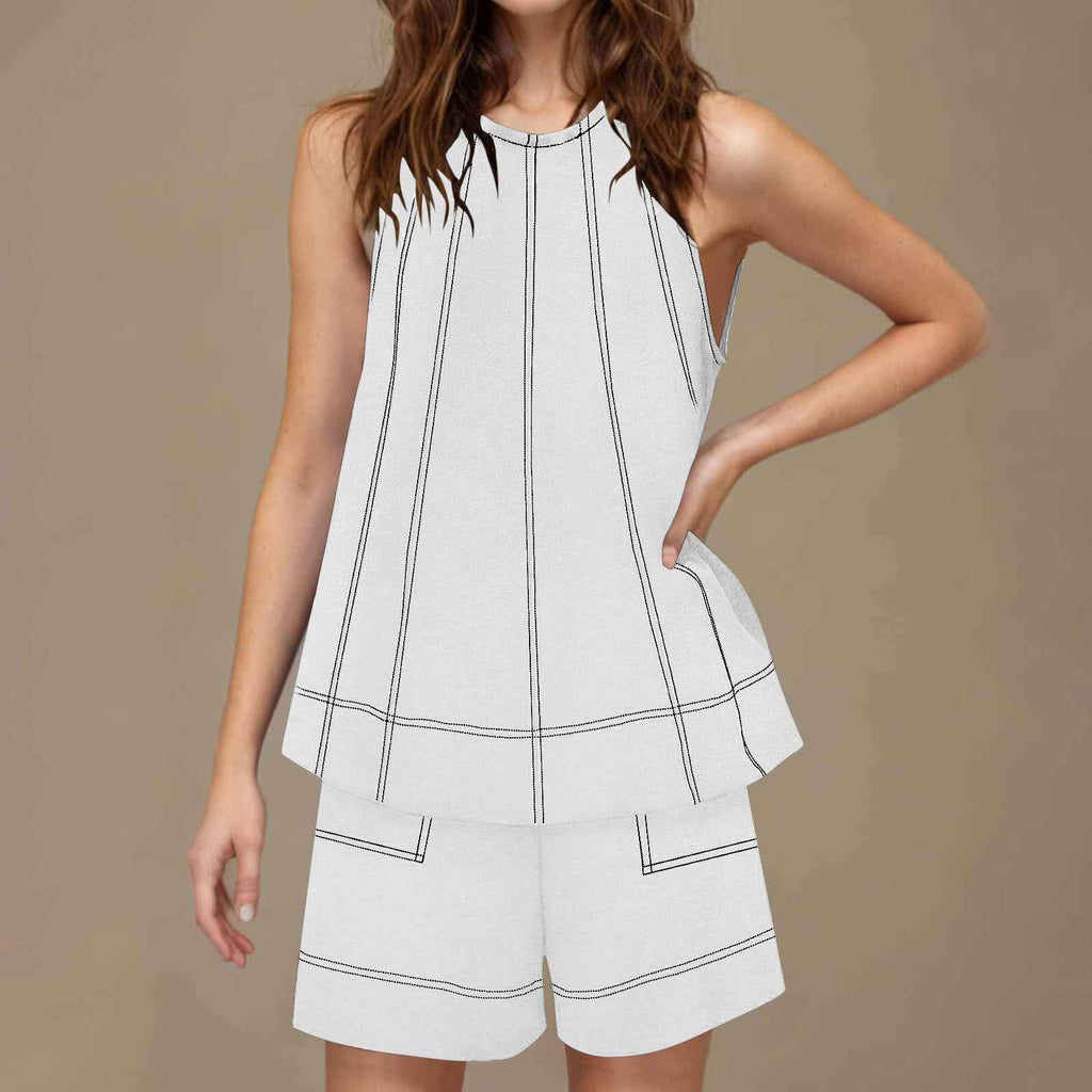 Women's Sleeveless Linen Tank Top & Cropped Shorts Set — 7 Colours