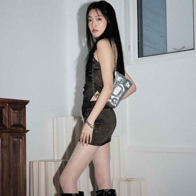 Women's Halterneck Vest & Pleated Mini Skirt Set