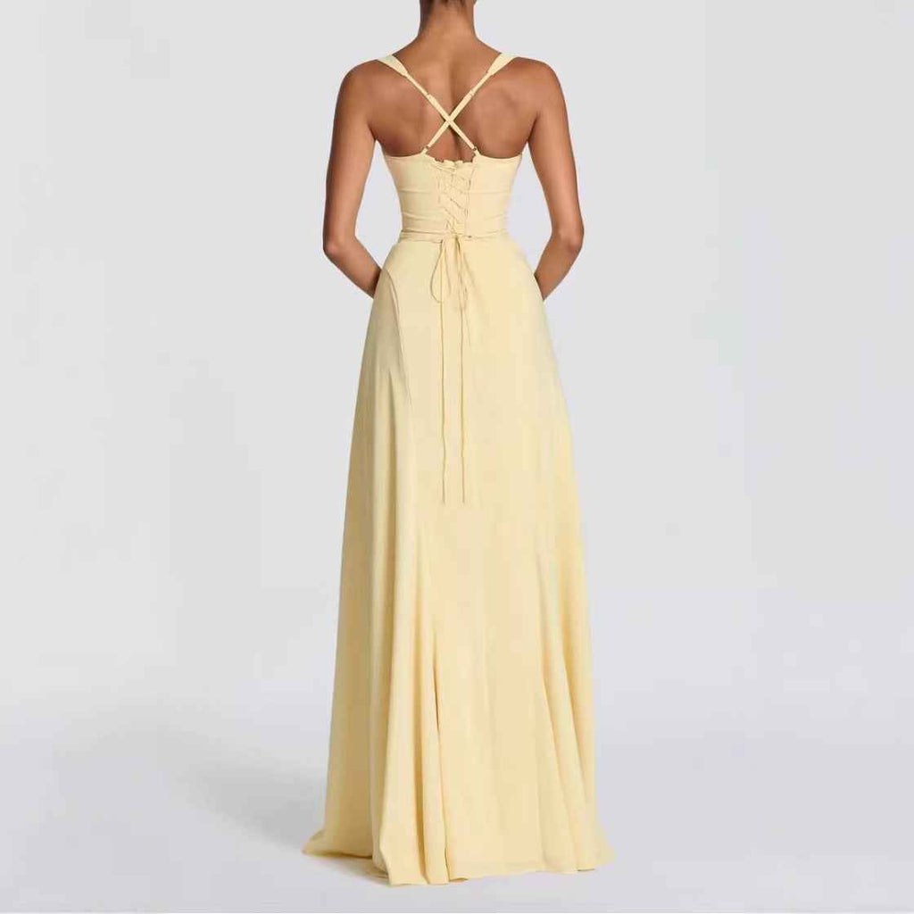 Wide-Strap Knotted Waistline Long Dress